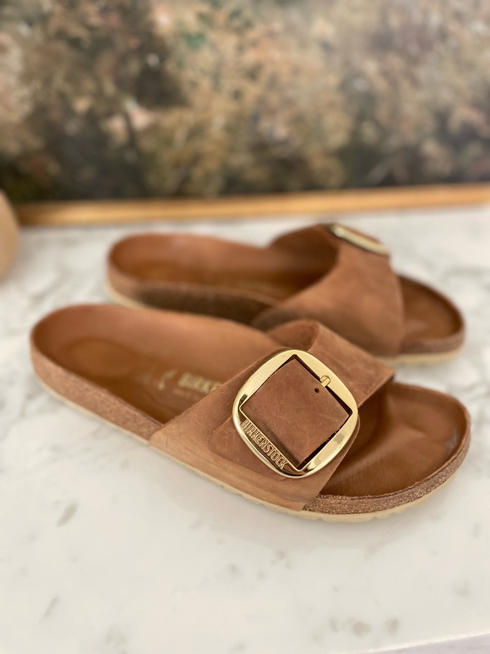 Birkenstock Madrid Big Buckle Cognac Brown Leather size 10 Oiled Gold - Picture 3 of 6